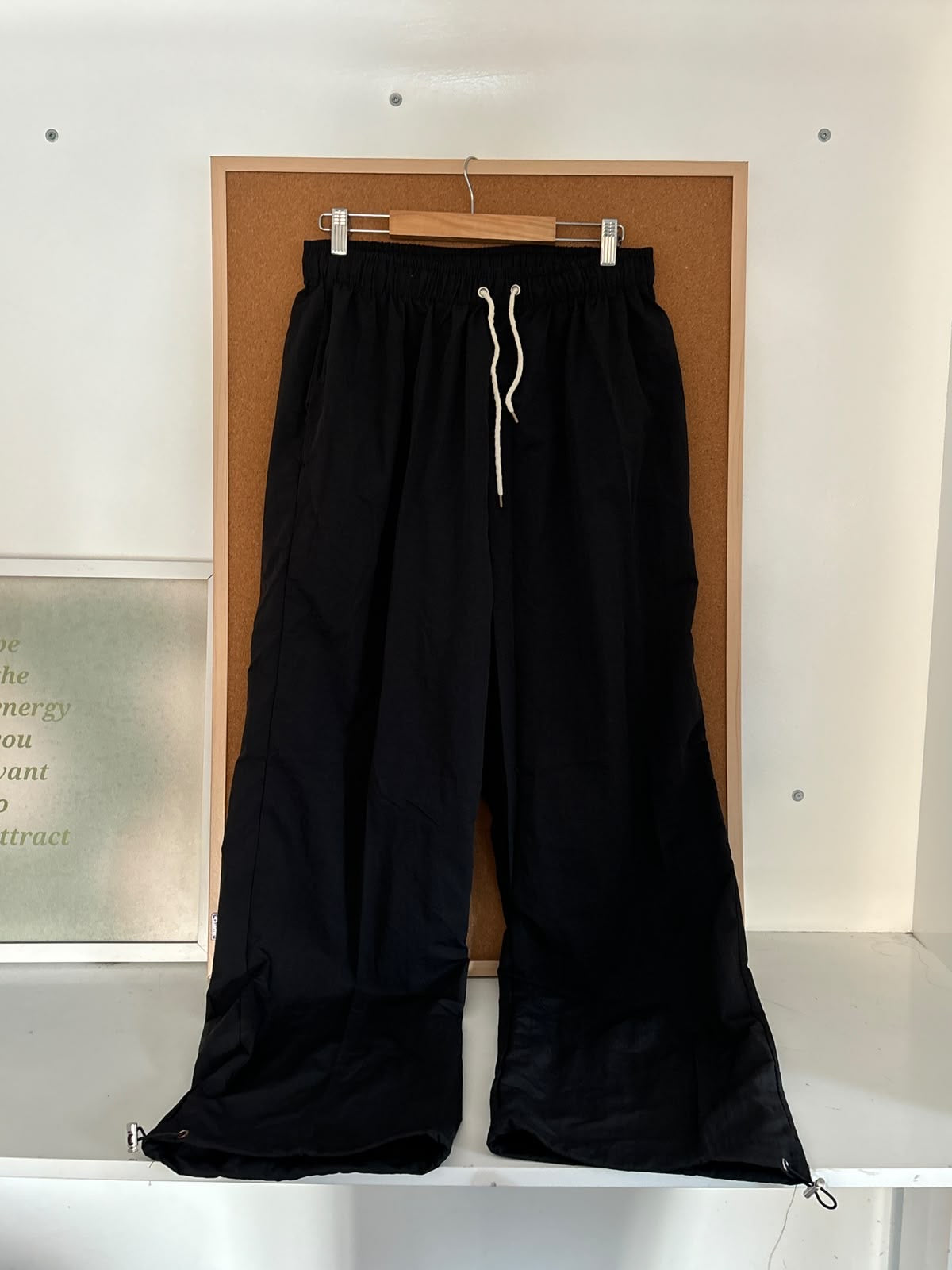 Black parachute pants