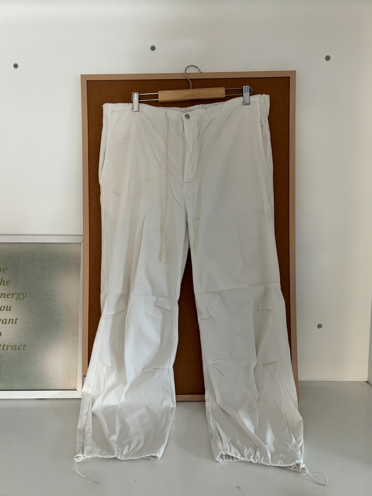 White parachute pants