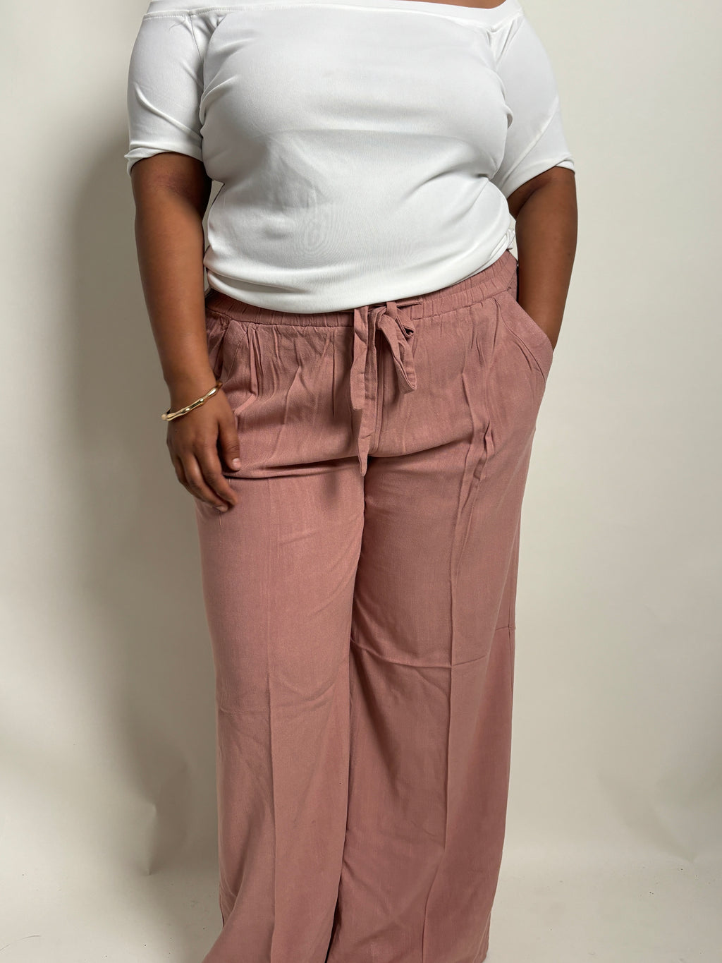 Nude linen trouser
