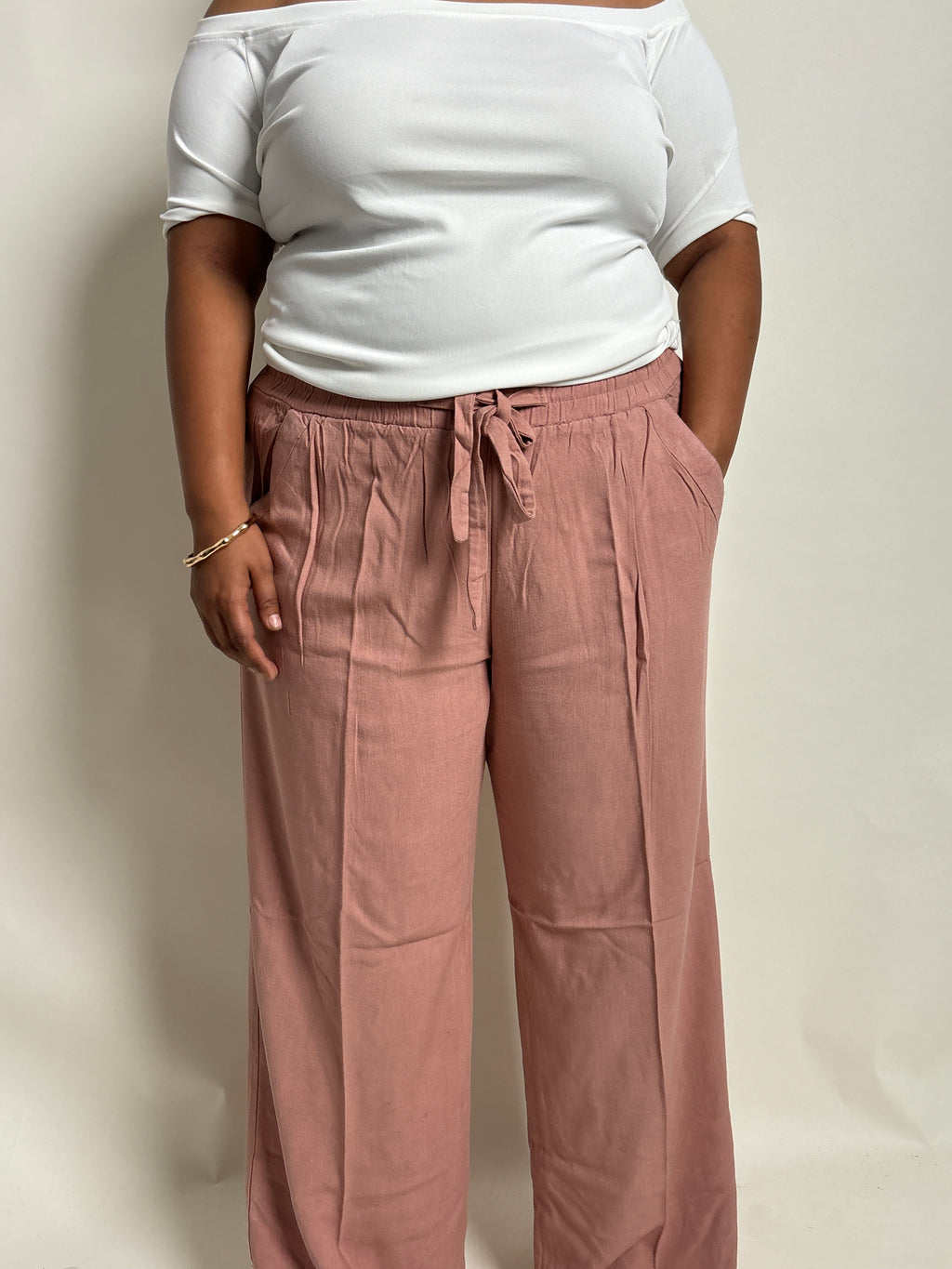 Nude linen trouser