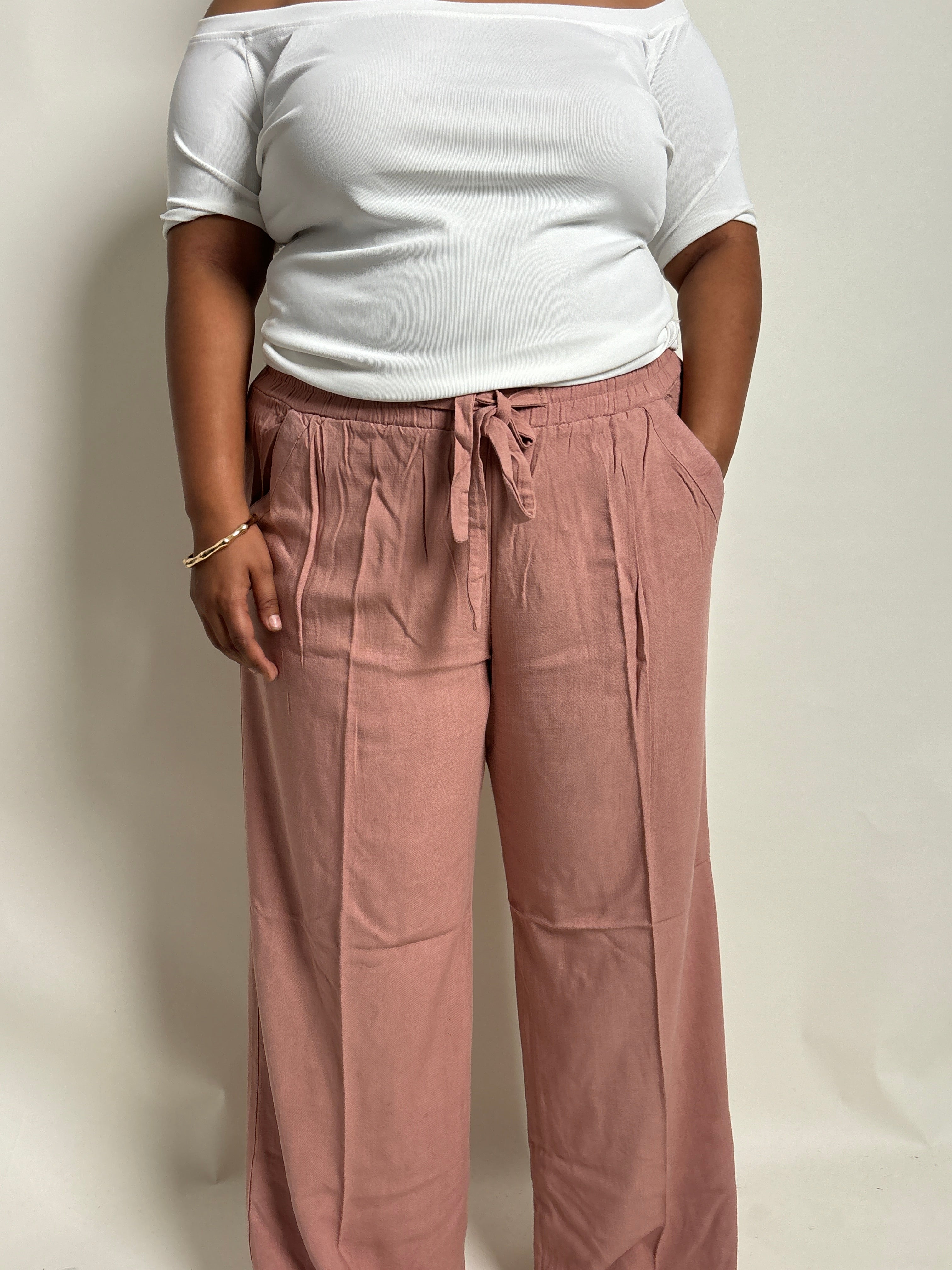 Nude linen trouser