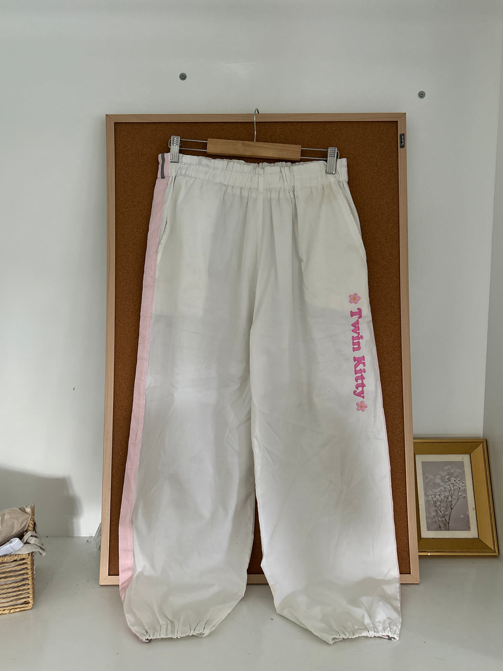 White parachute pants