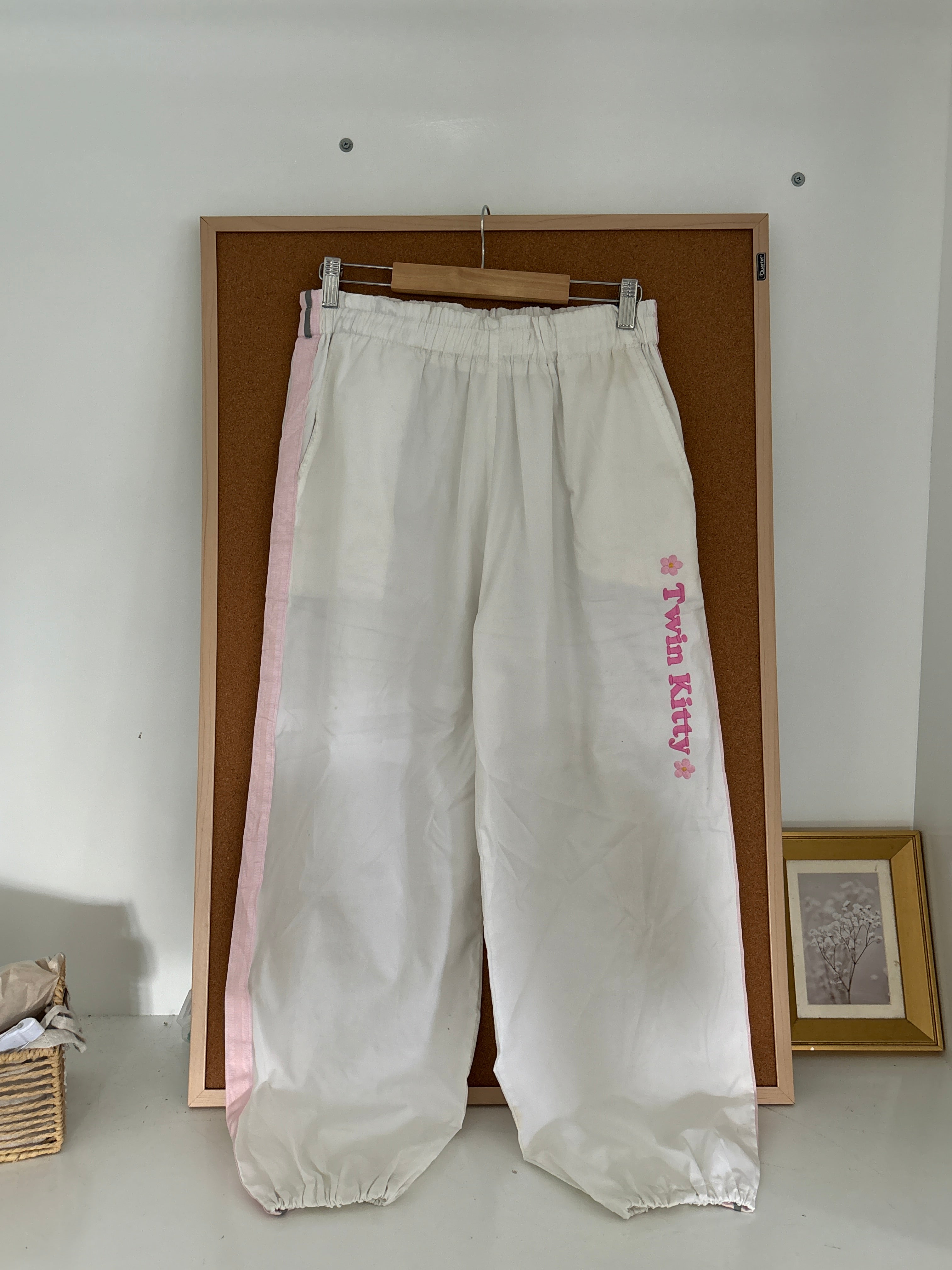 White parachute pants