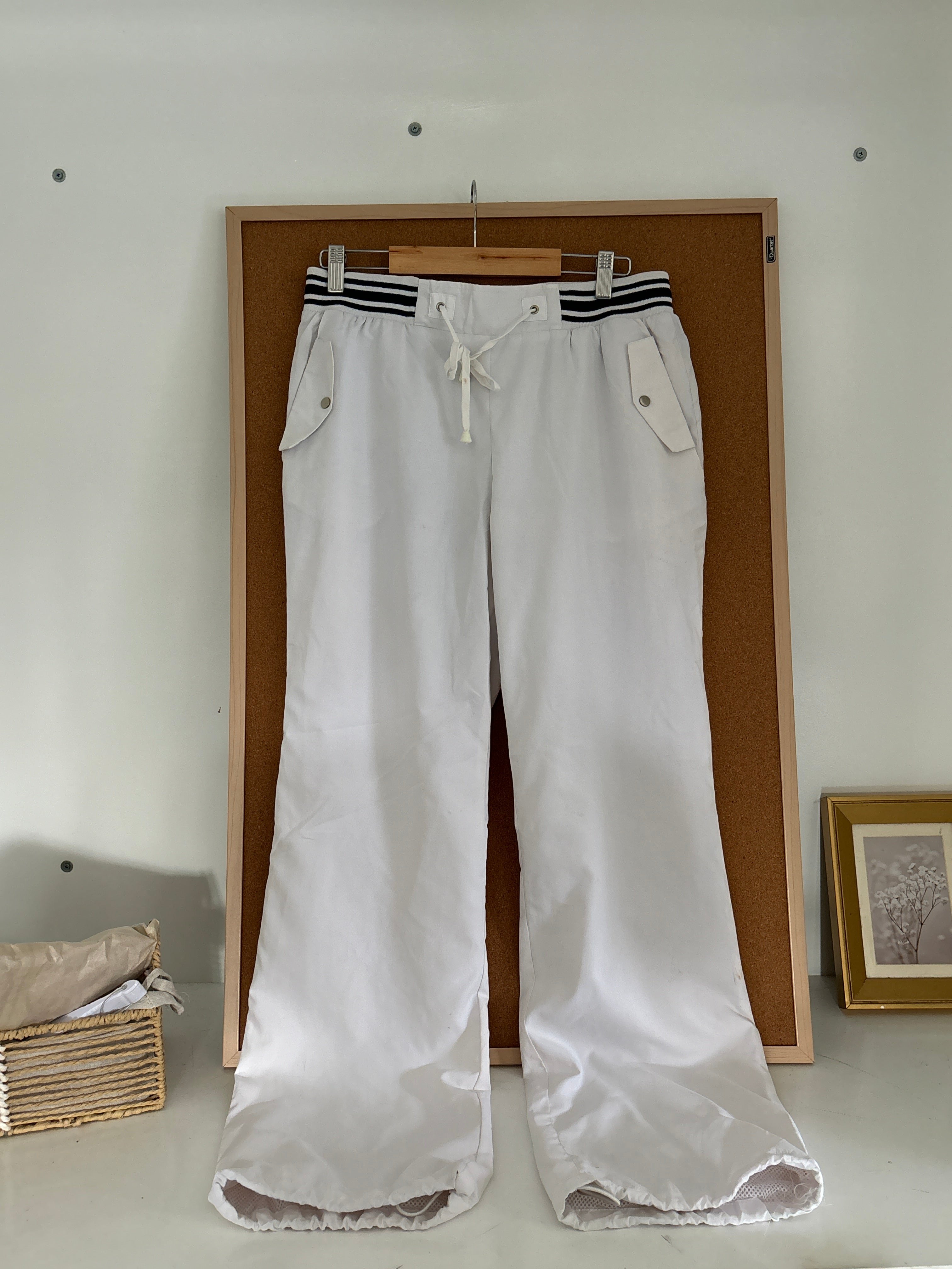 White parachute pants