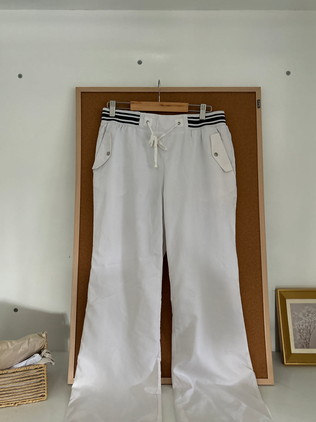 White parachute pants