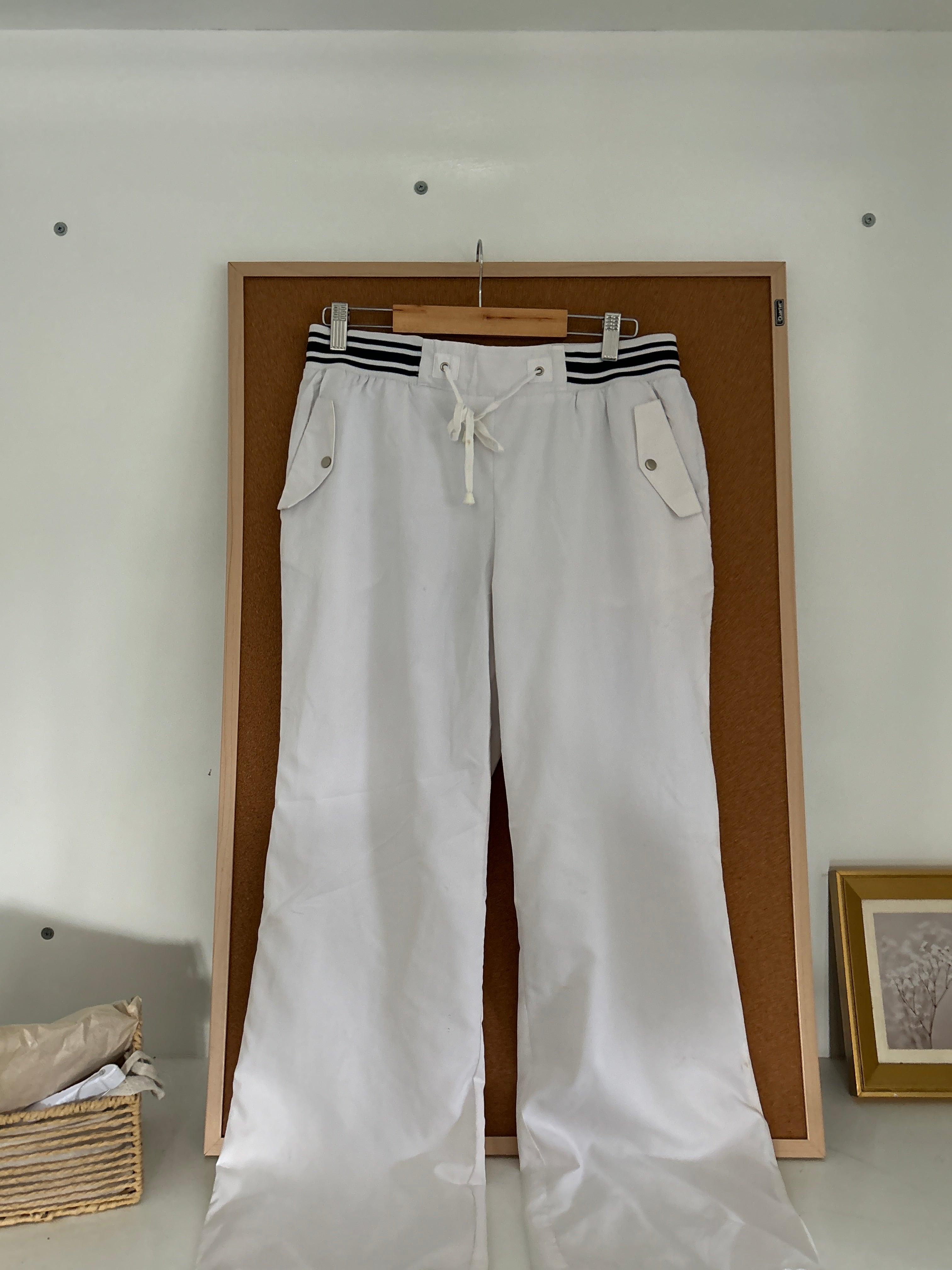 White parachute pants