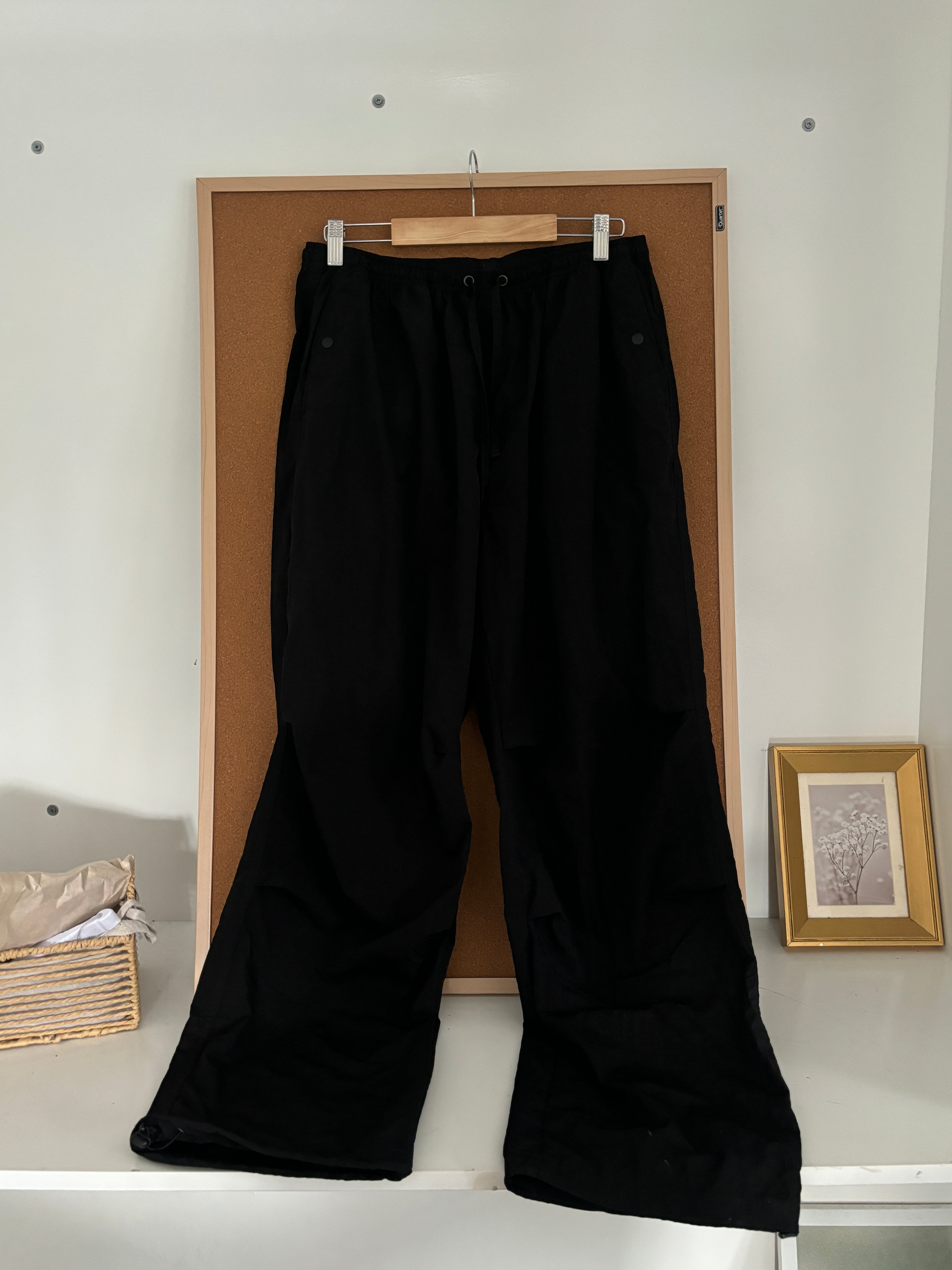 Black parachute pants