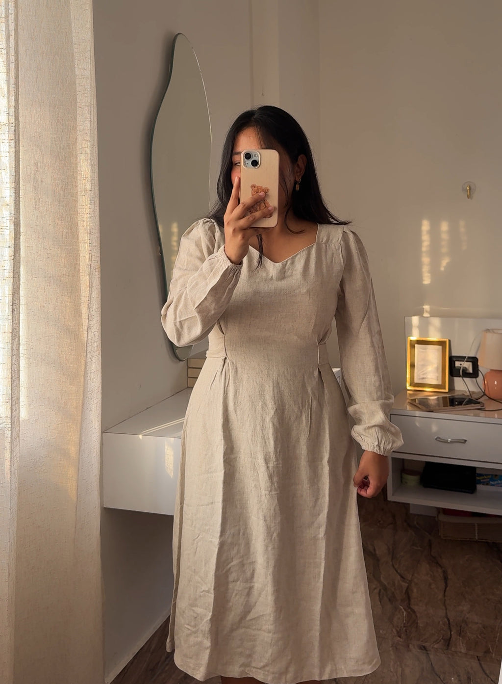 Linen beige dress