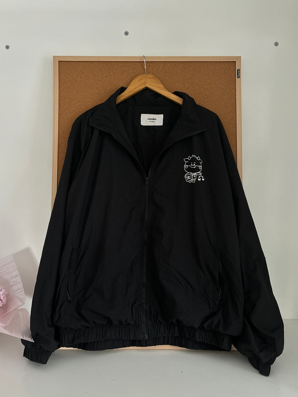 Black Graphic Windbreaker Jacket