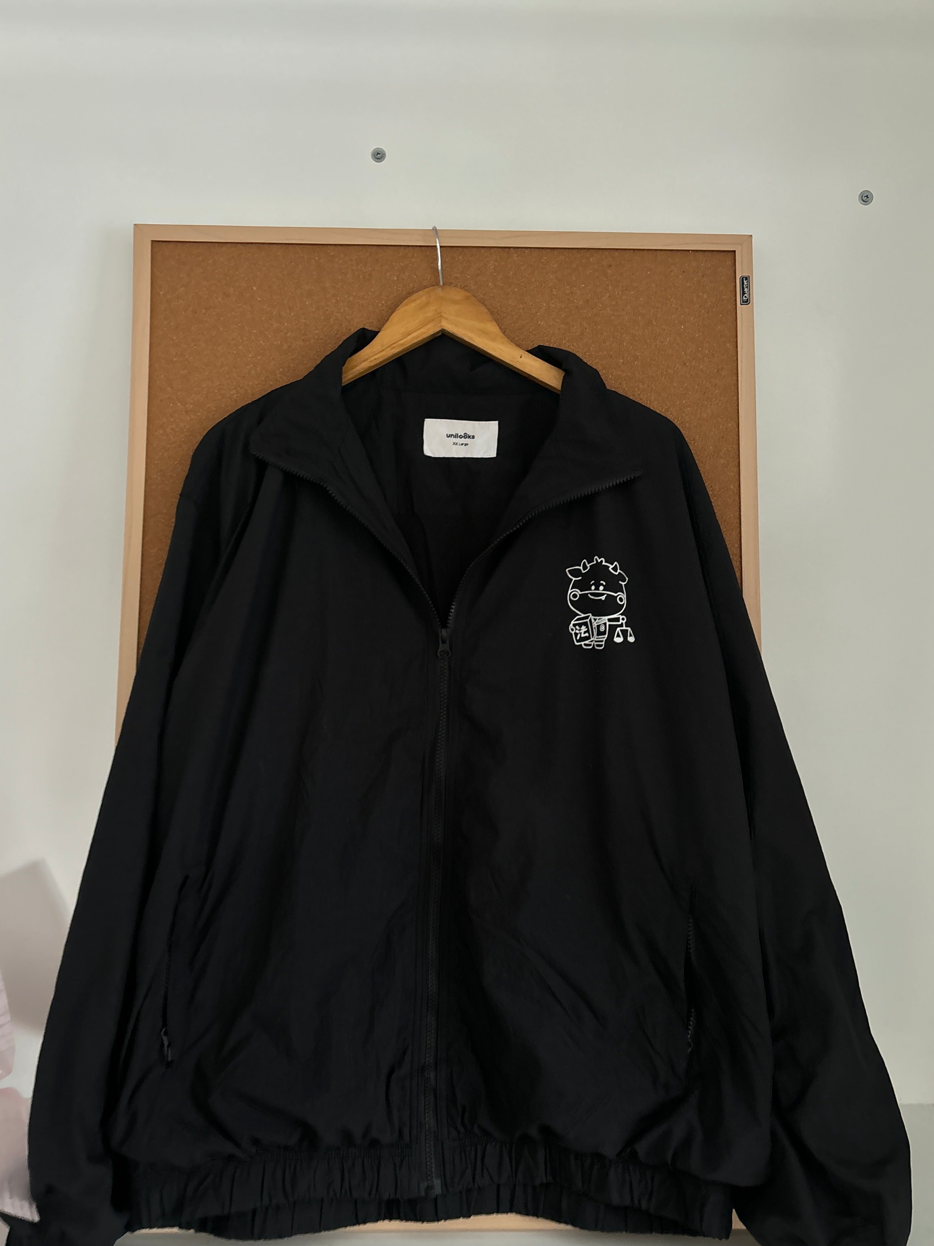 Black Graphic Windbreaker Jacket