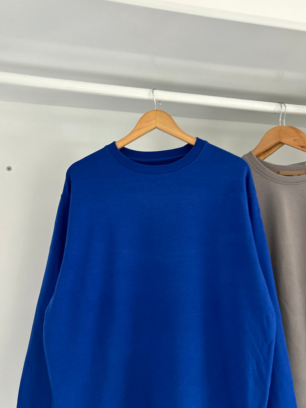 Solid blue sweatshirt.