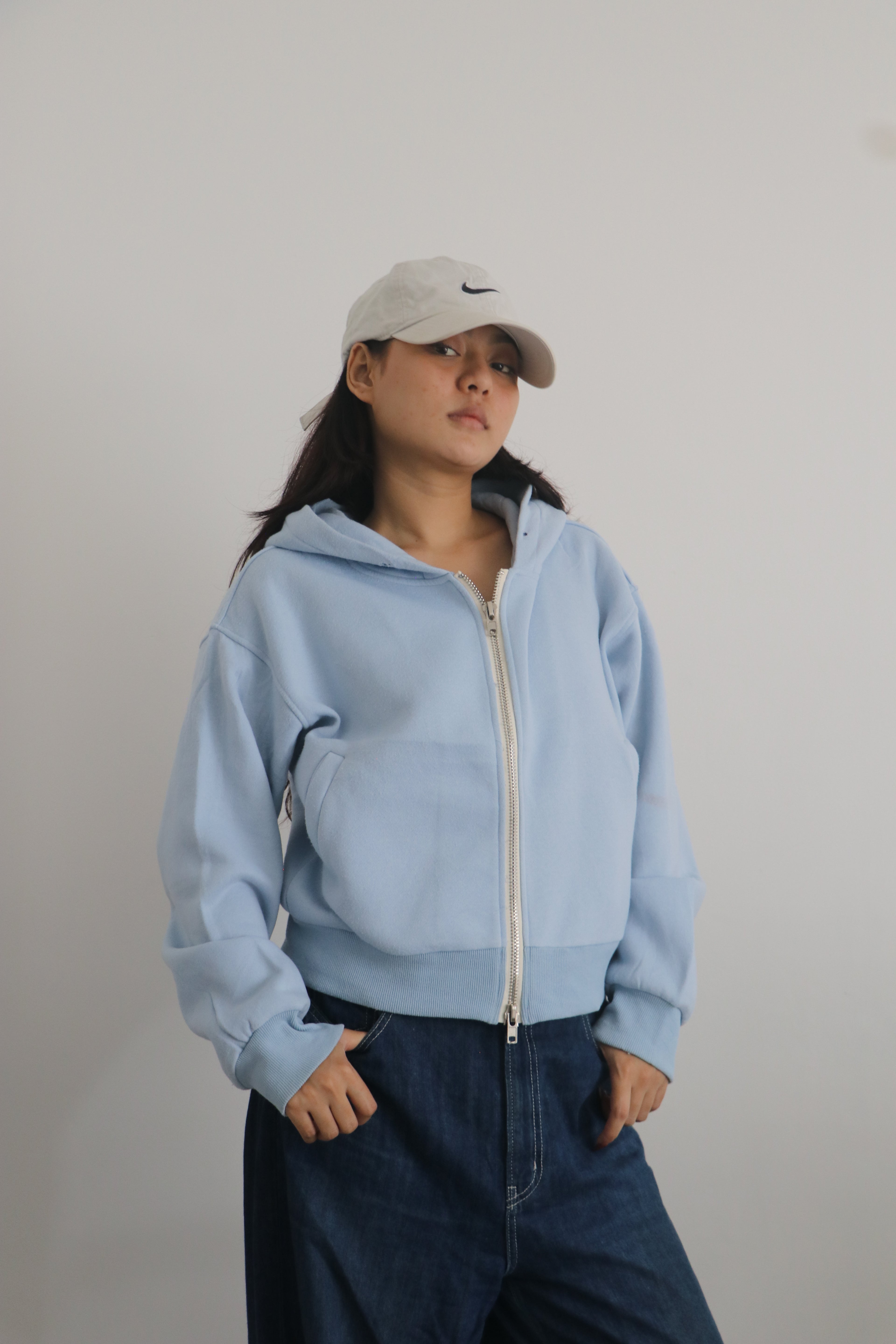 Cropped zipper hoodie