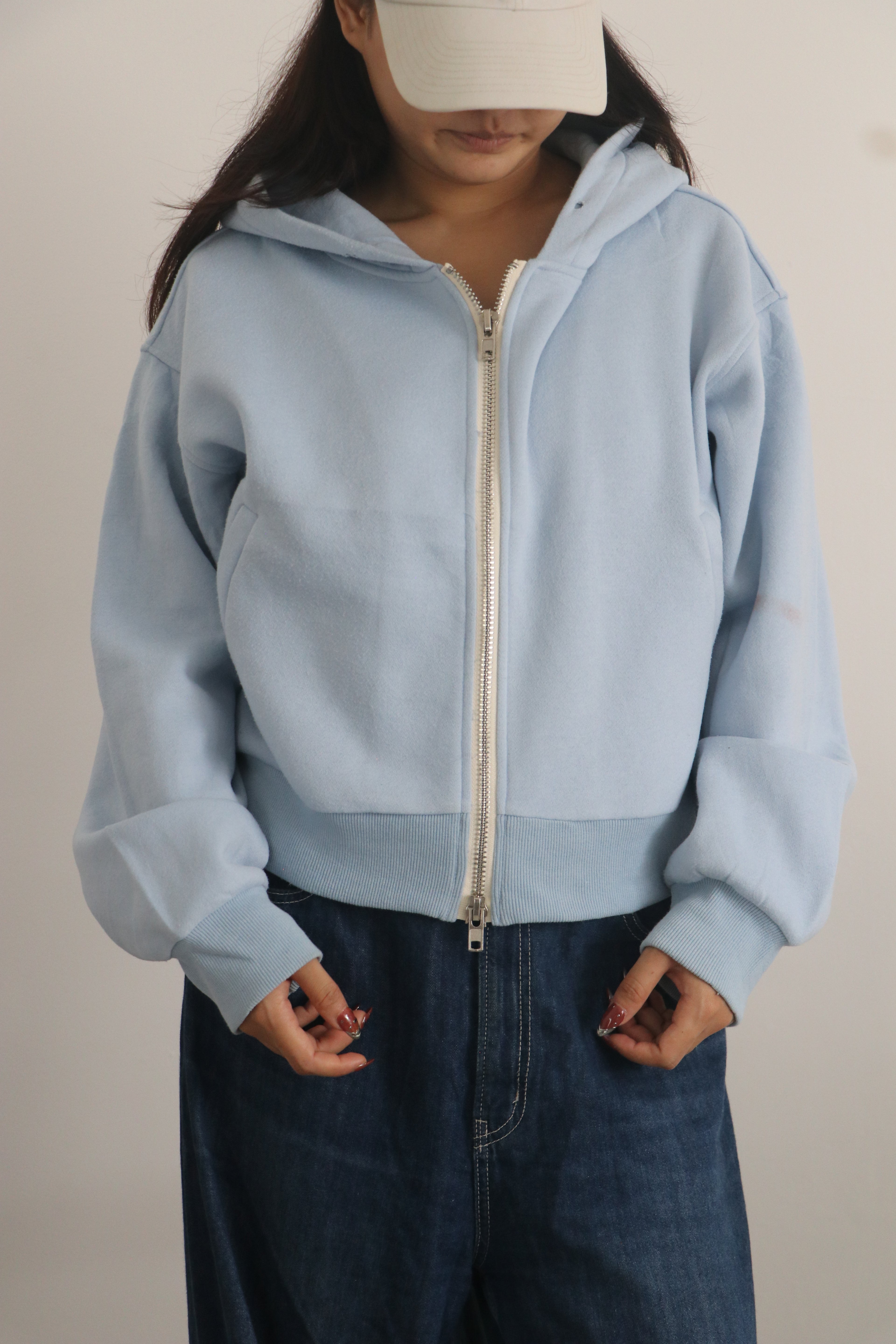 Cropped zipper hoodie