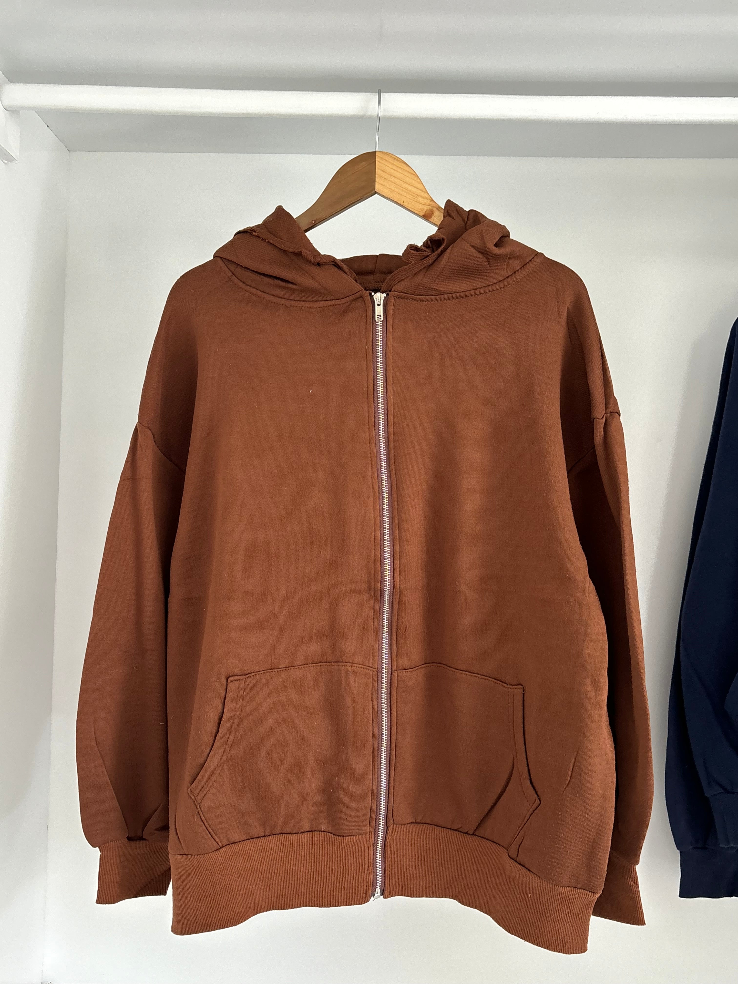 Brown zipper hoodie.