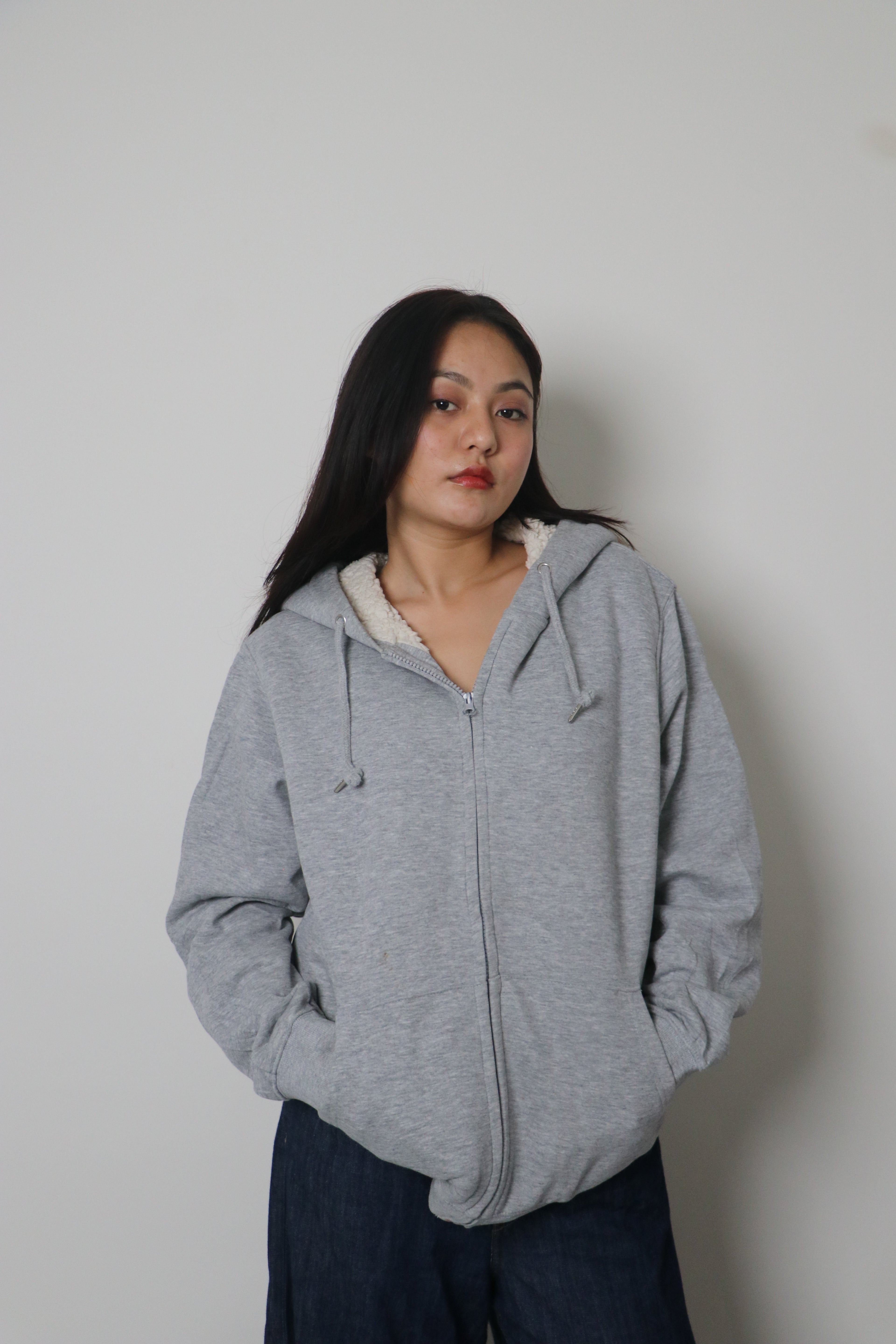 Grey zipper Hoodie