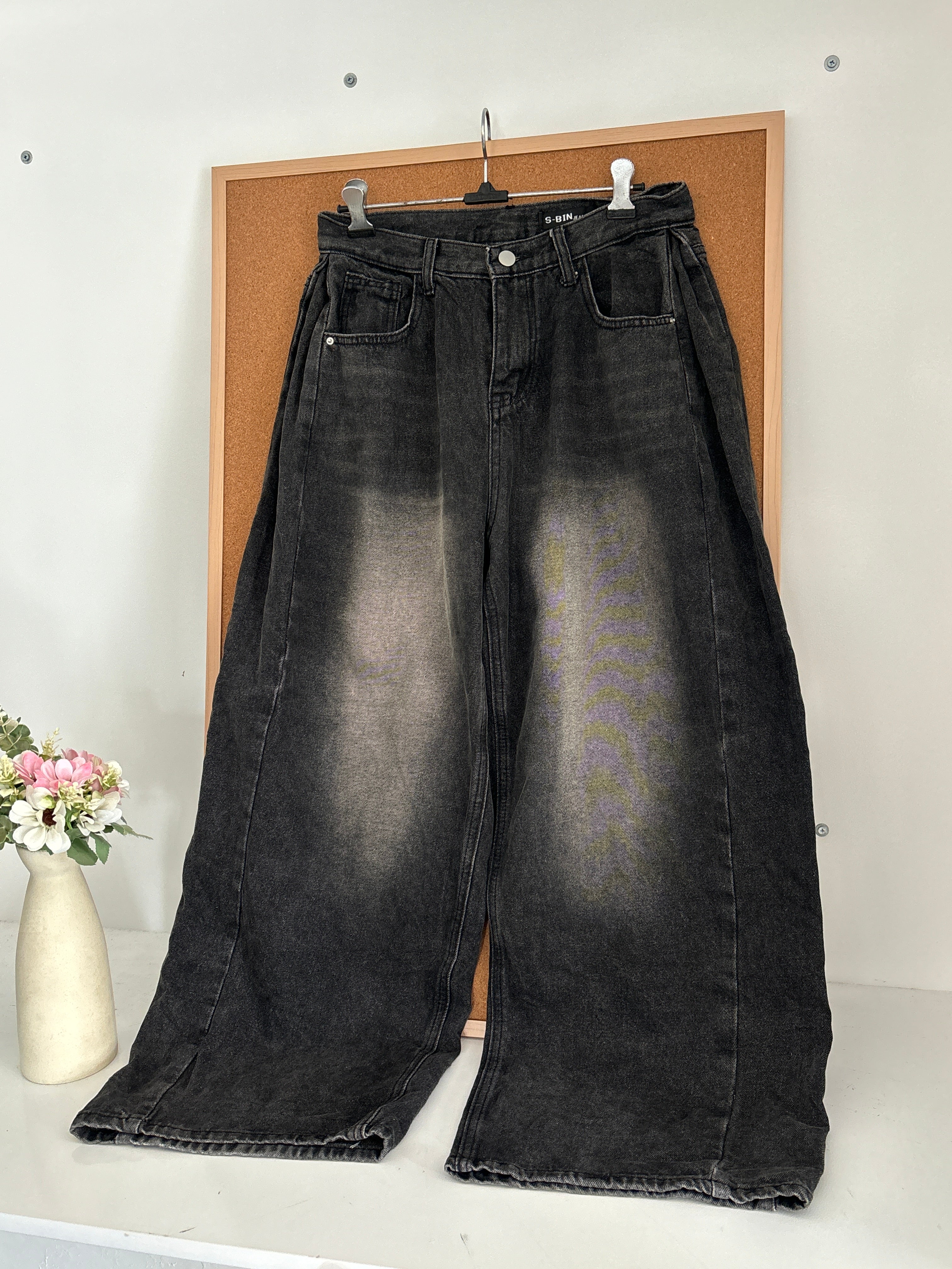 High waisted baggy denim