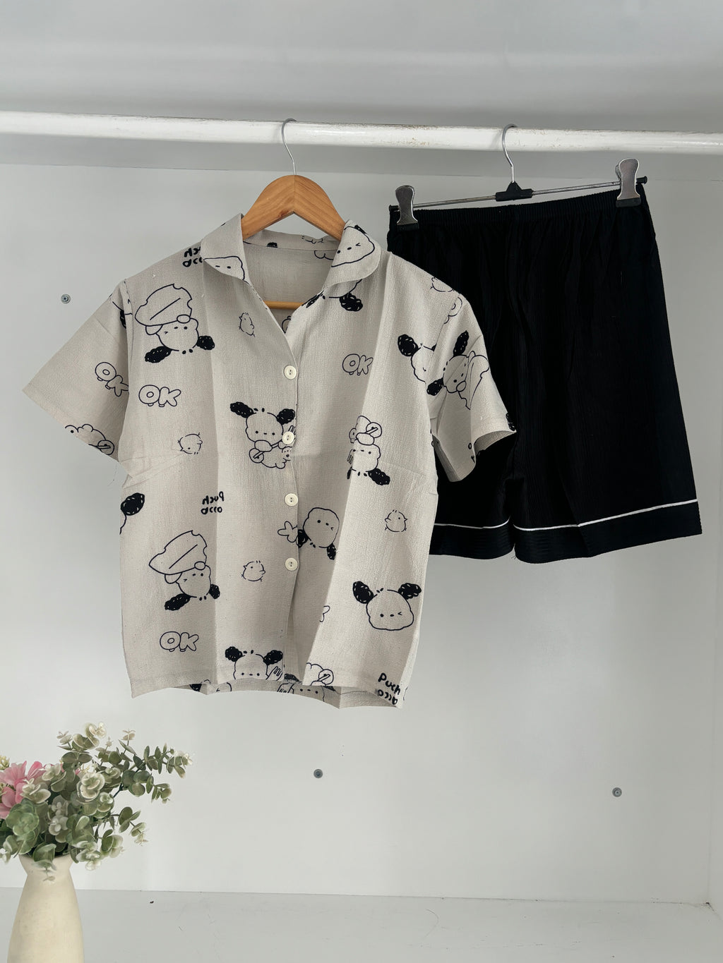 kawaii doodle puppy print pj