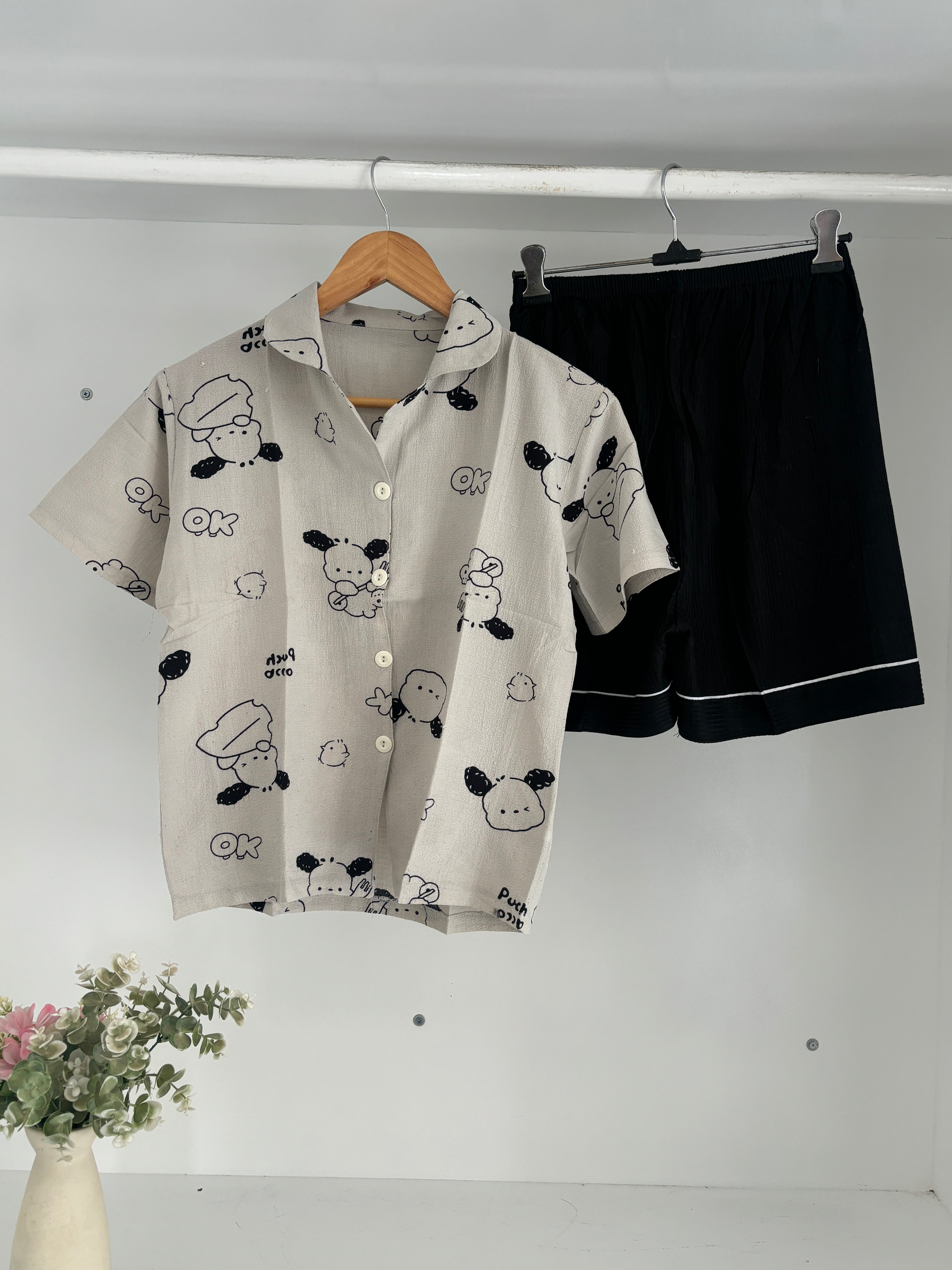 kawaii doodle puppy print pj