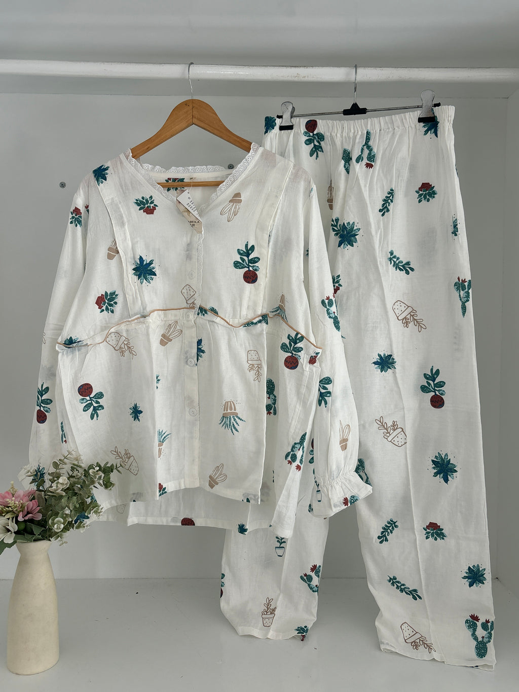 botanical cactus & potted plant print Pj🌵🌿