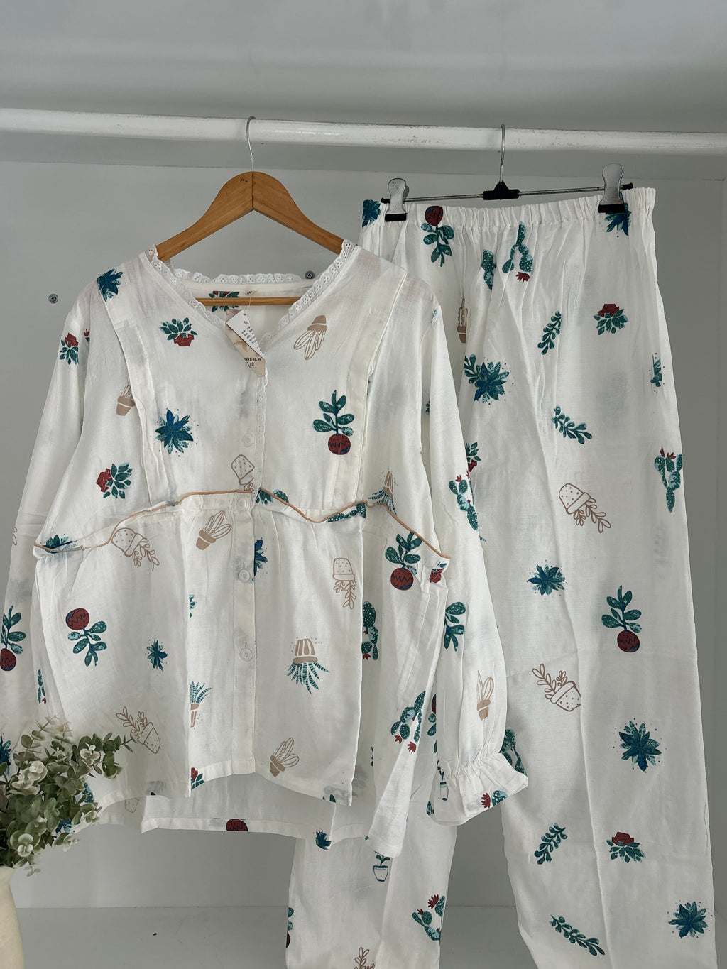 botanical cactus & potted plant print Pj🌵🌿