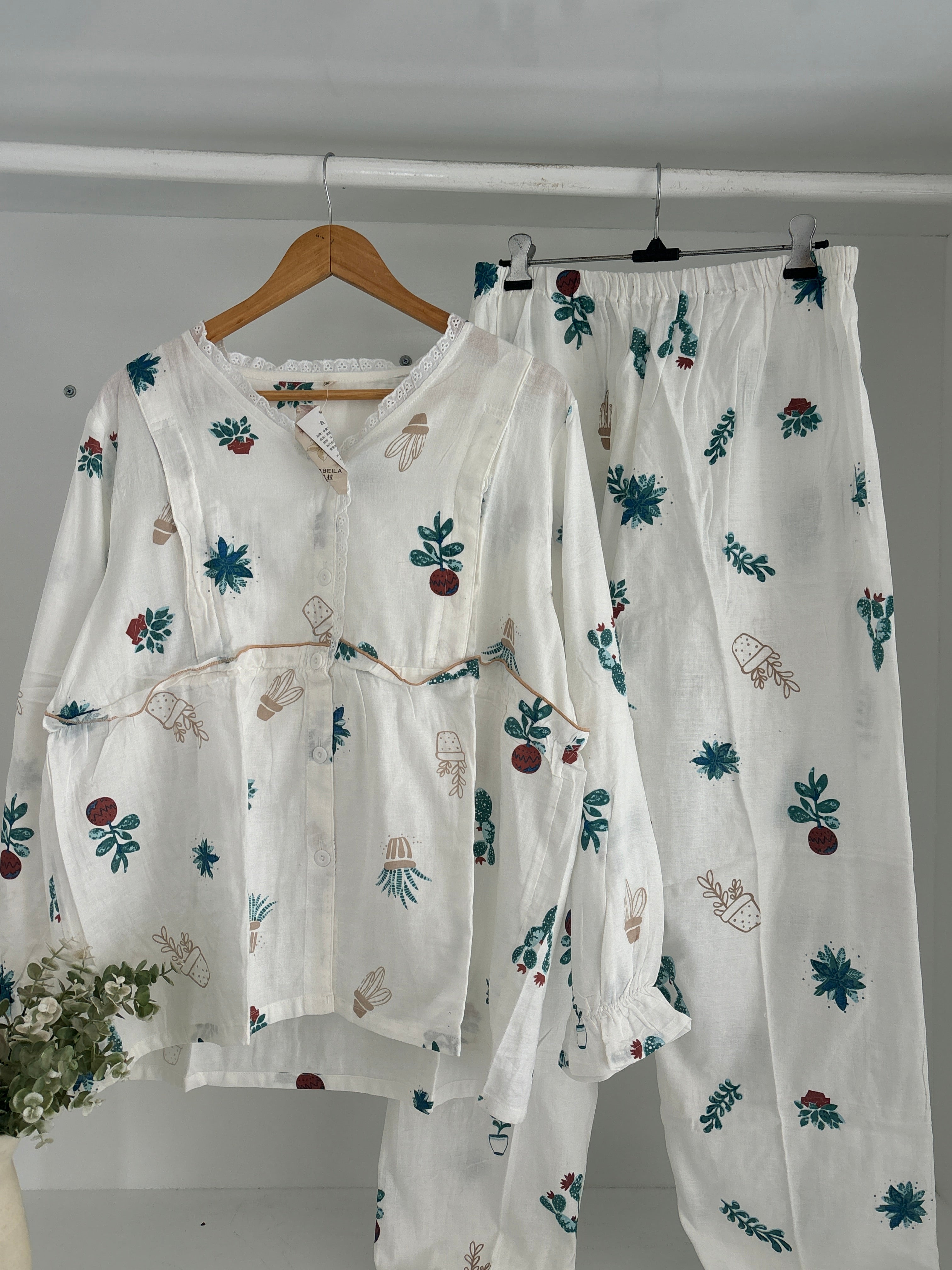 botanical cactus & potted plant print Pj🌵🌿