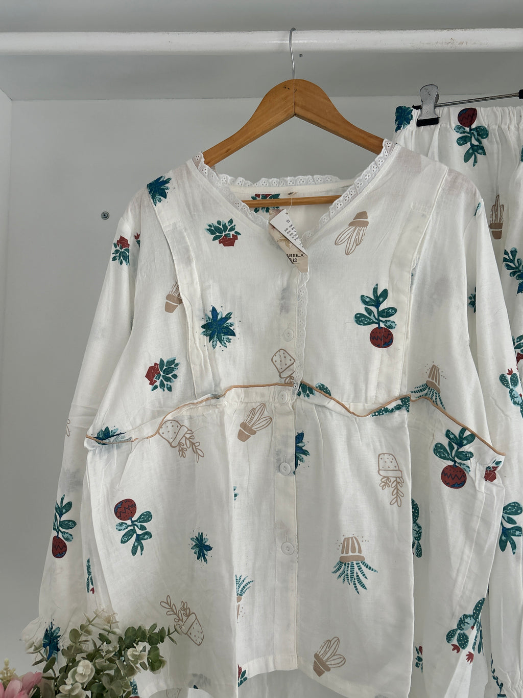 botanical cactus & potted plant print Pj🌵🌿