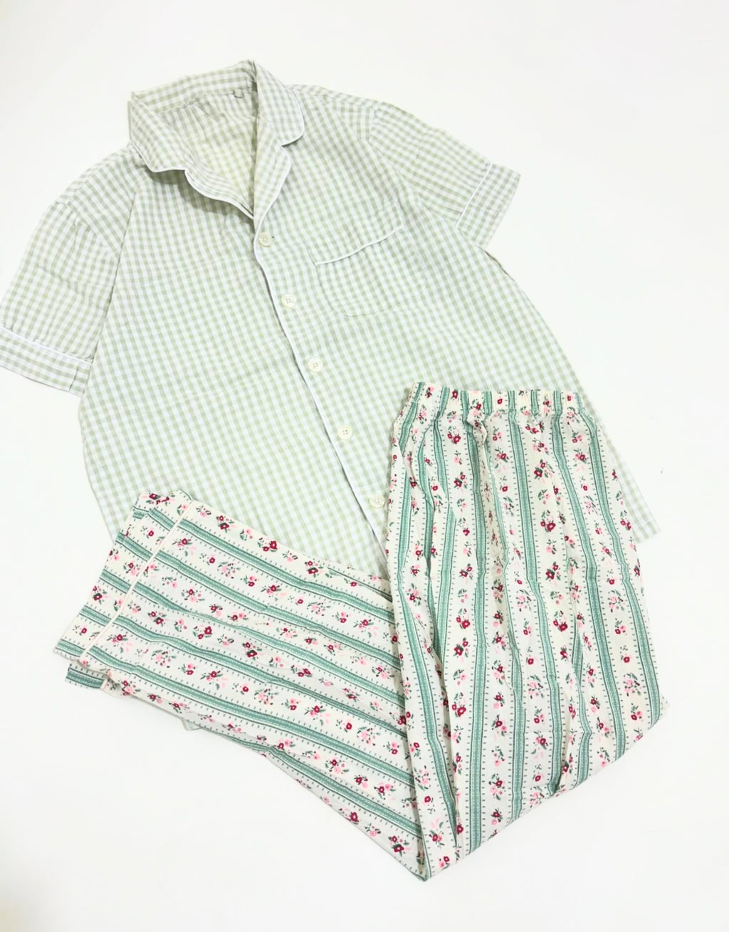 Green floral/ghingham pj