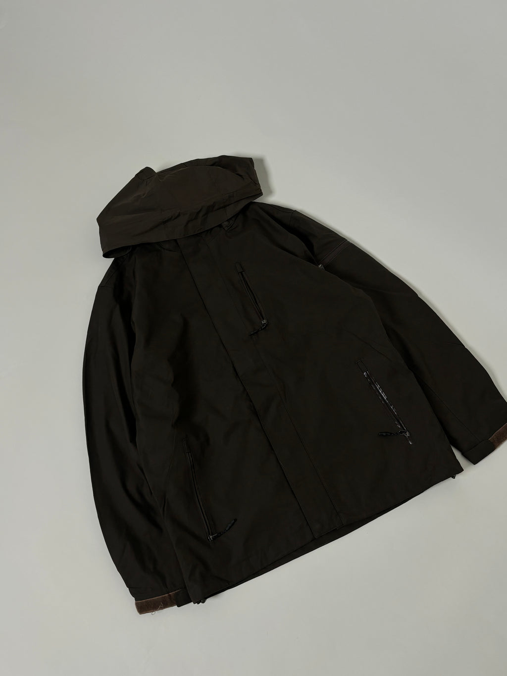 Dark brown technical hooded jacket