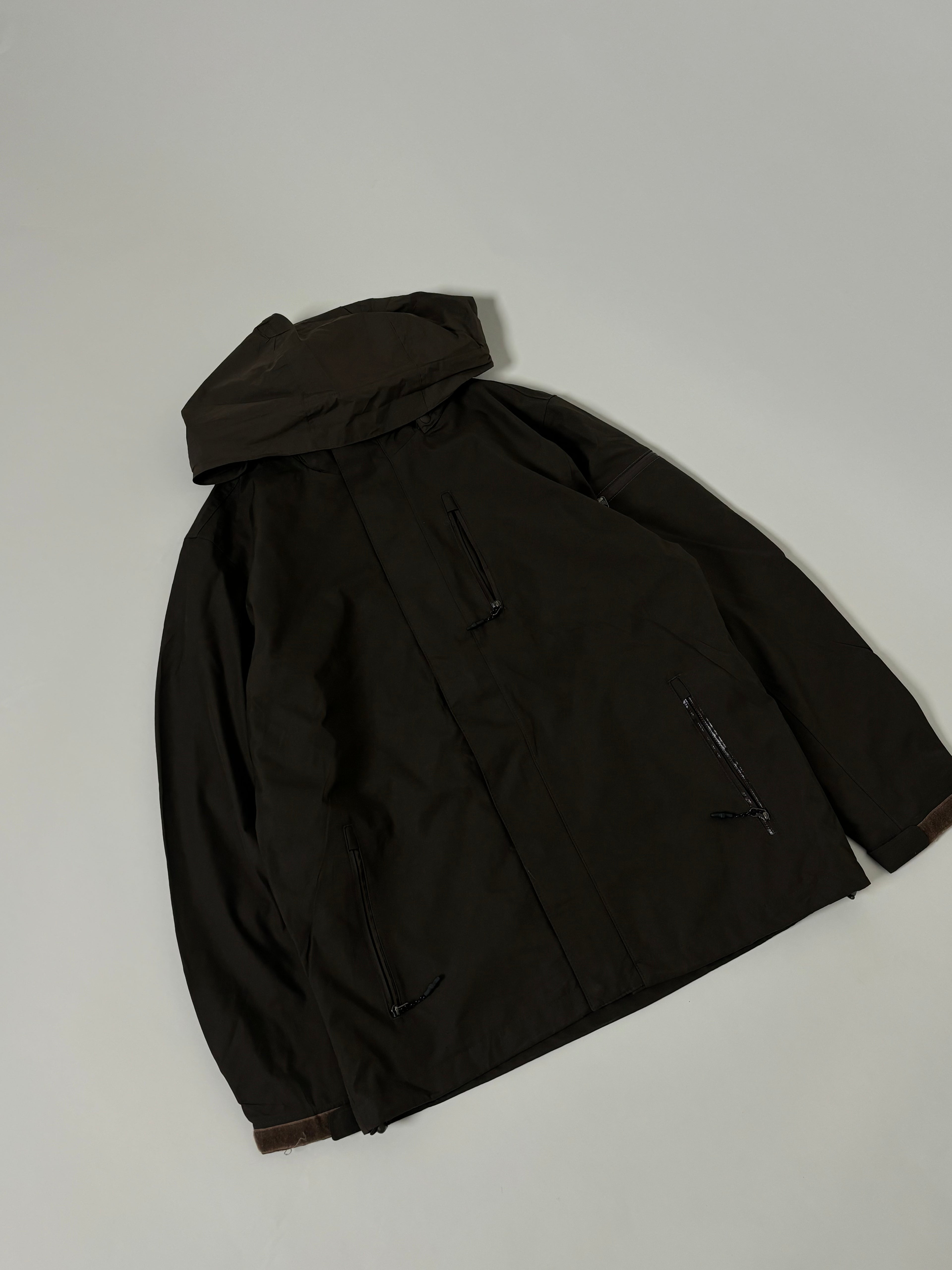 Dark brown technical hooded jacket