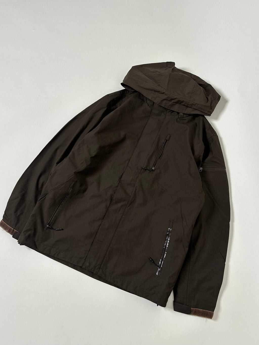 Dark brown technical hooded jacket