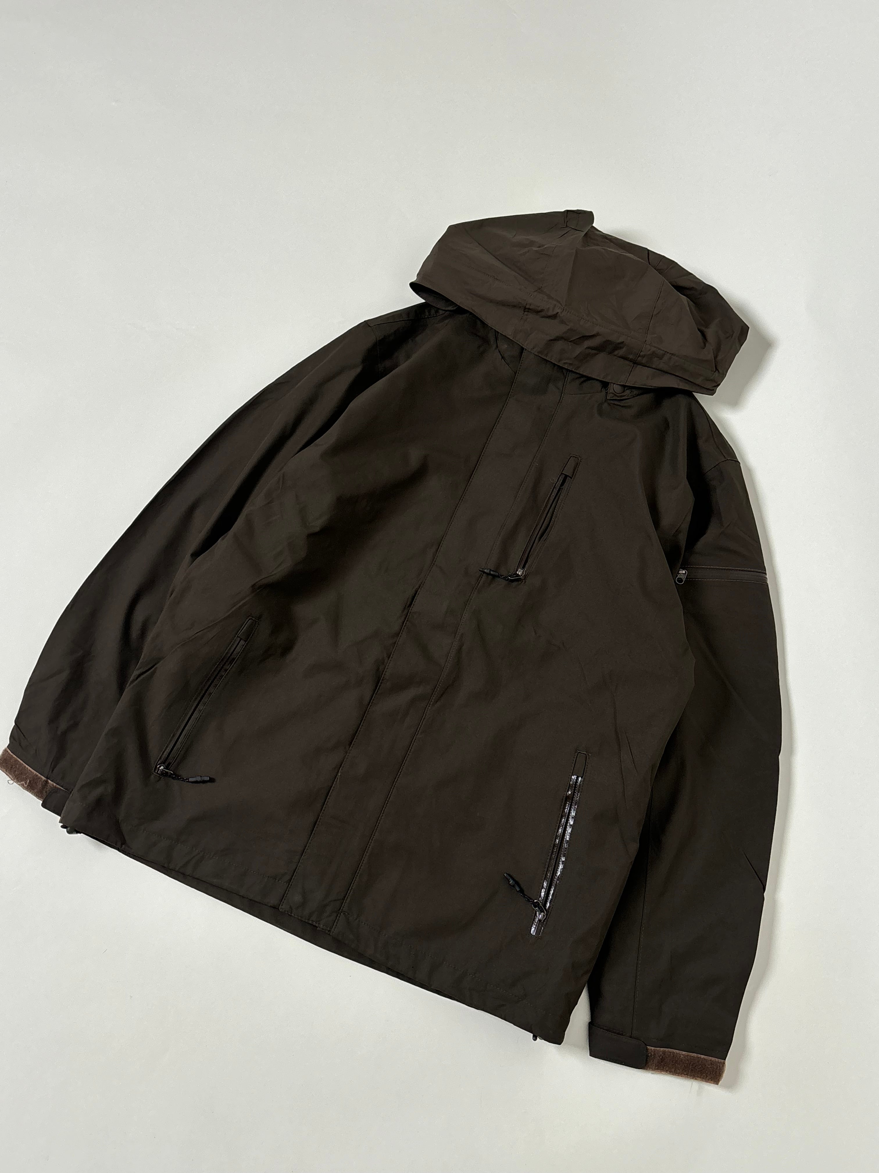 Dark brown technical hooded jacket