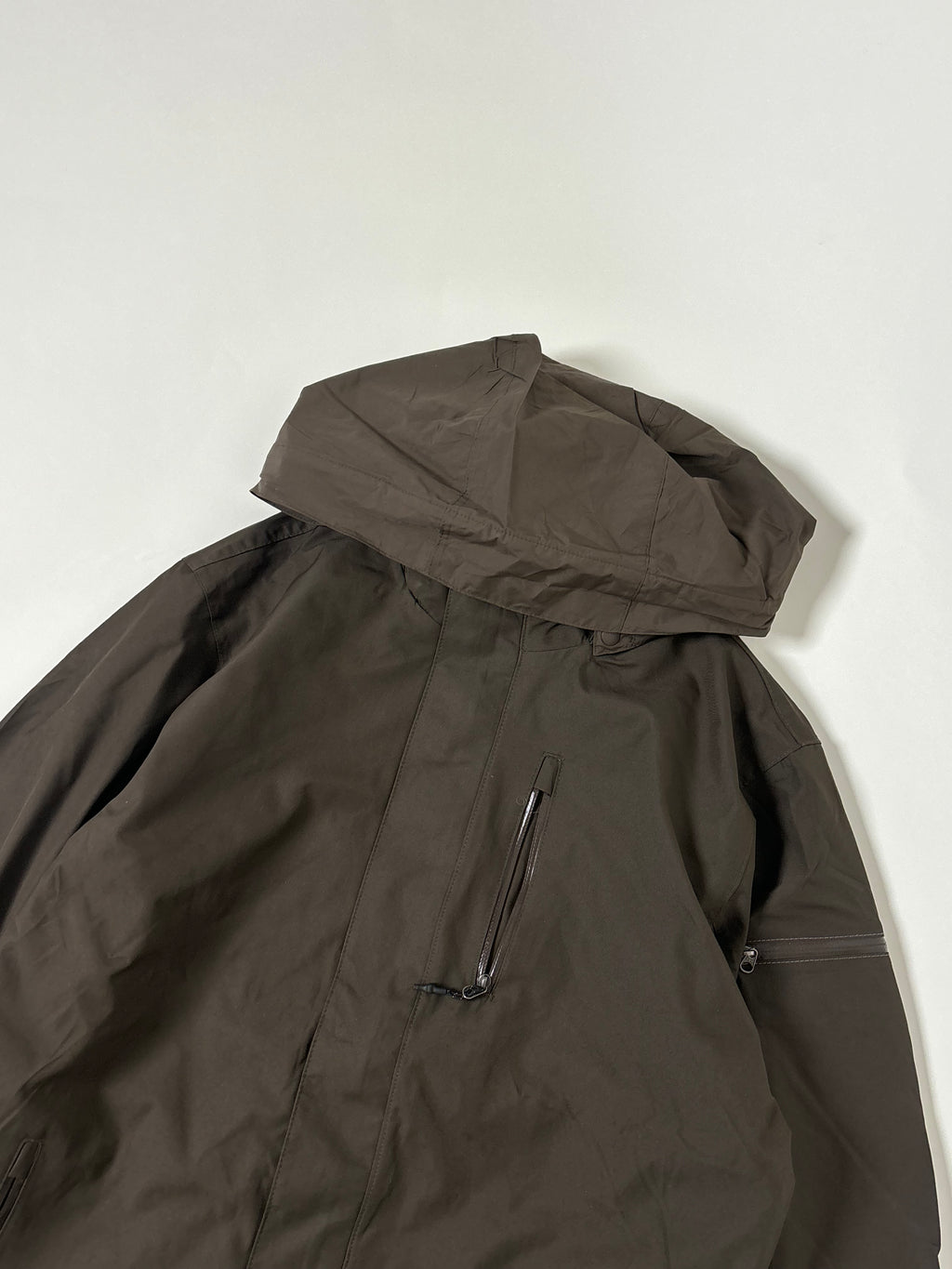 Dark brown technical hooded jacket