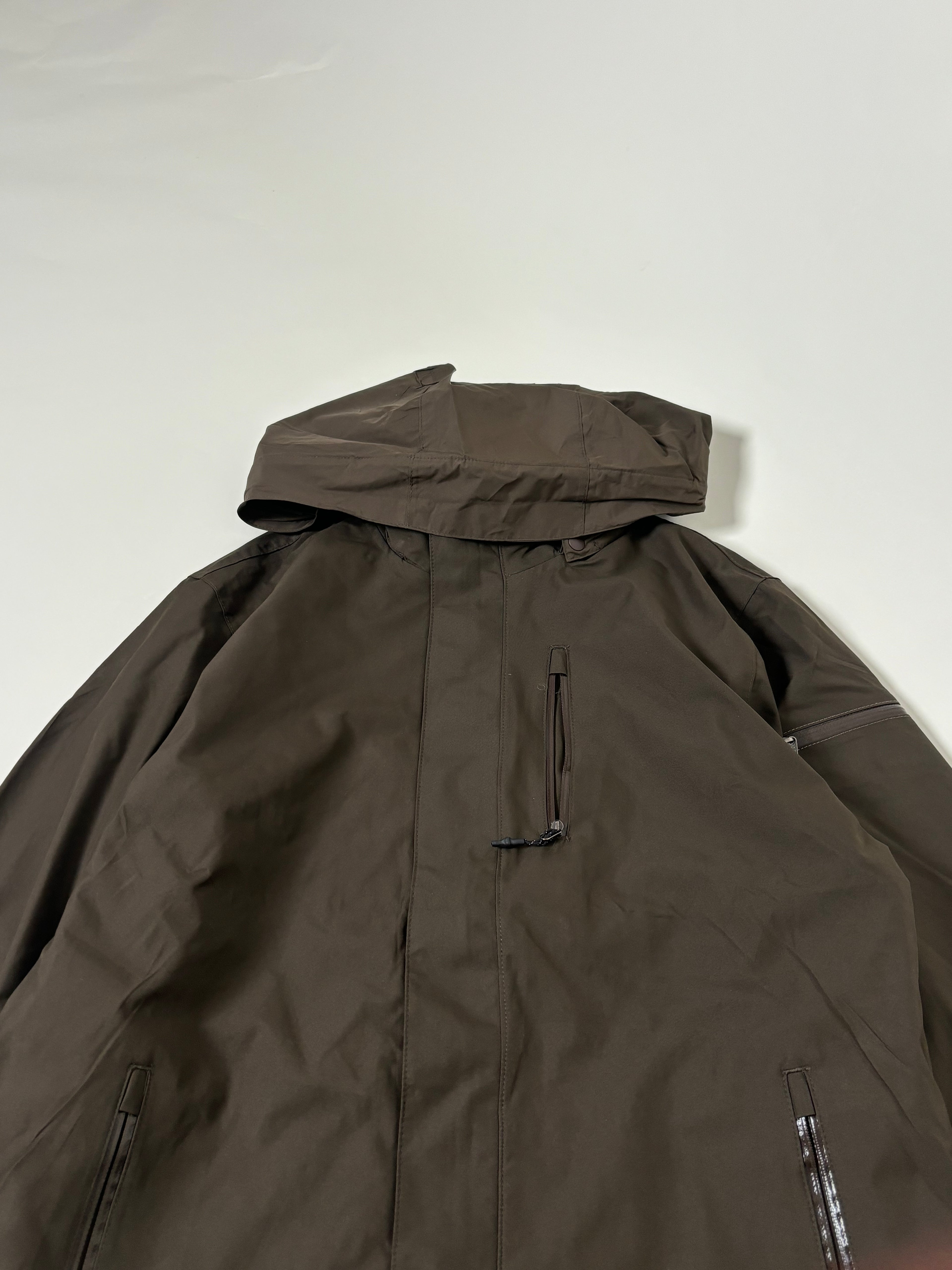 Dark brown technical hooded jacket