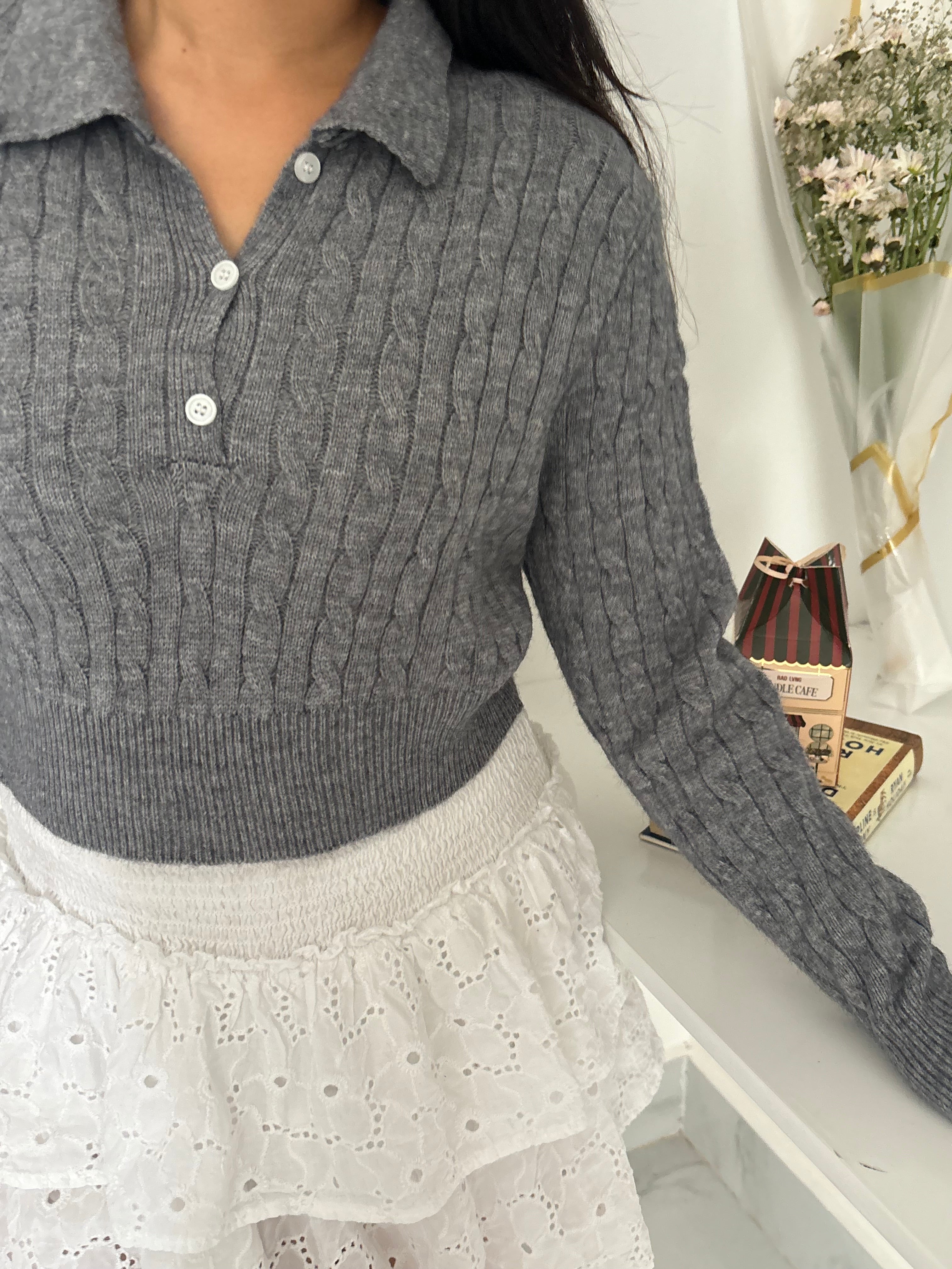Half button sweater.