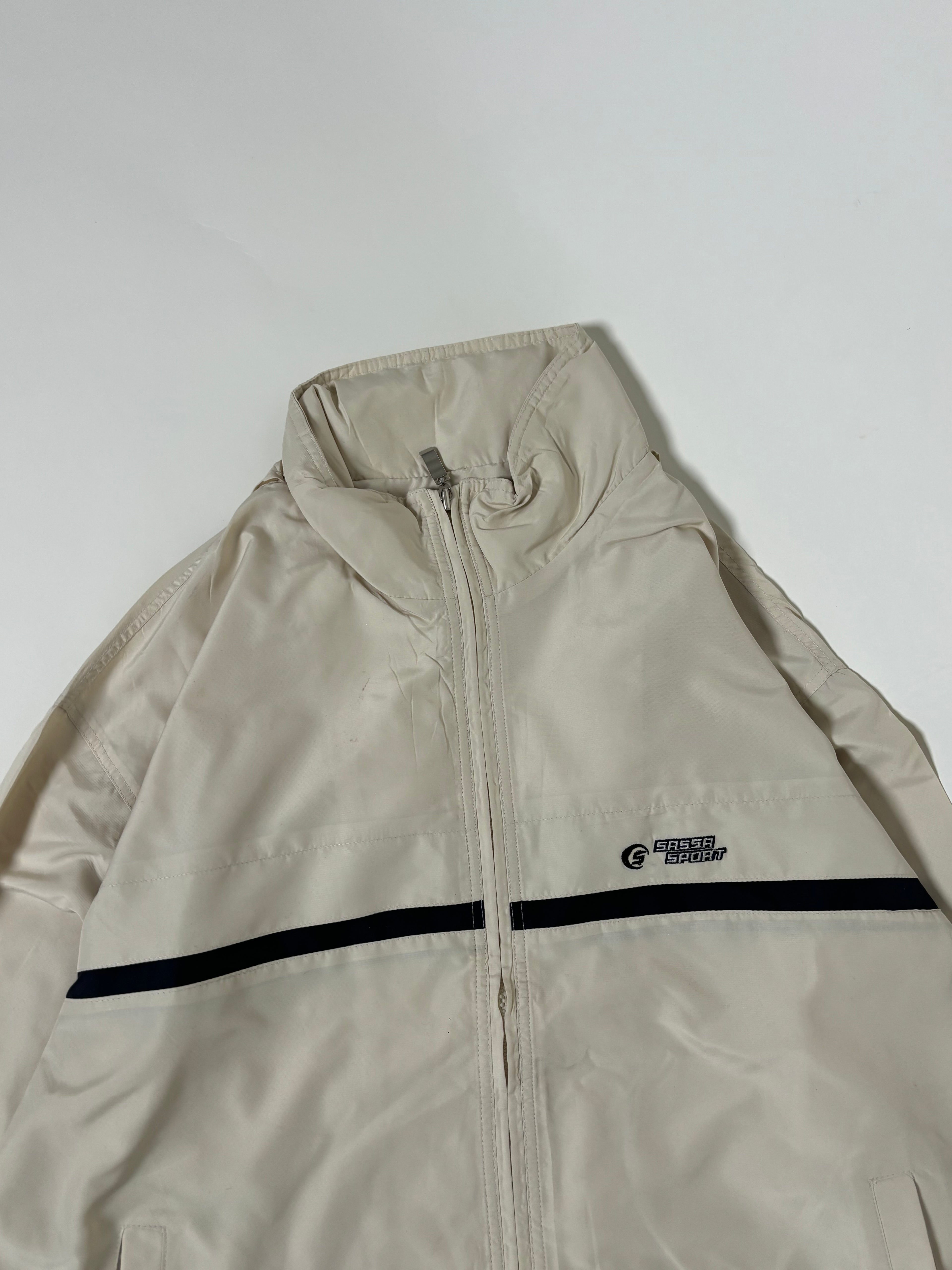 vintage-style sports windbreaker.